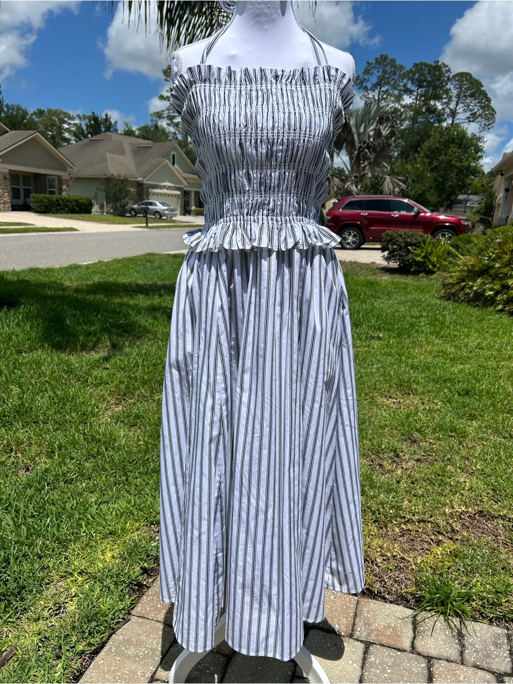 NWTš·Sugarlips Striped Halter Square Neck Sleeveless Smocked Poplin Midi Dress - Picture 1 of 15